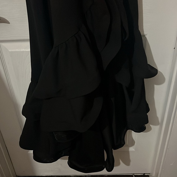 Betsy & Adam ARIELLE" SCUBA CREPE RUFFLE SLIT GOWN - Picture 11 of 13